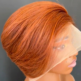 Perruques de cheveux humains roux orange Pixie avec dentelle frontale