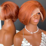 Perruques de cheveux humains roux orange Pixie avec dentelle frontale