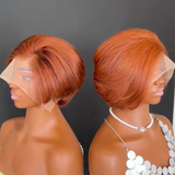 Perruques de cheveux humains roux orange Pixie avec dentelle frontale