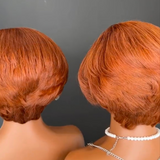 Perruques de cheveux humains roux orange Pixie avec dentelle frontale